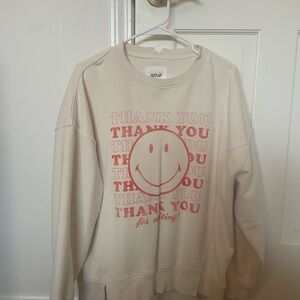 Aerie Cream Thank You Smiley Sweater